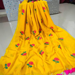 TRENDING PREMIUM MULL COTTON HAND EMBROIDERY SAREE