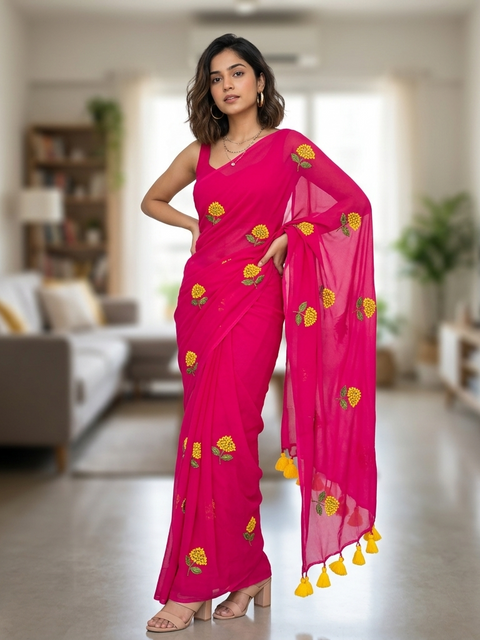 TRENDING PREMIUM MULL COTTON HAND EMBROIDERY SAREE