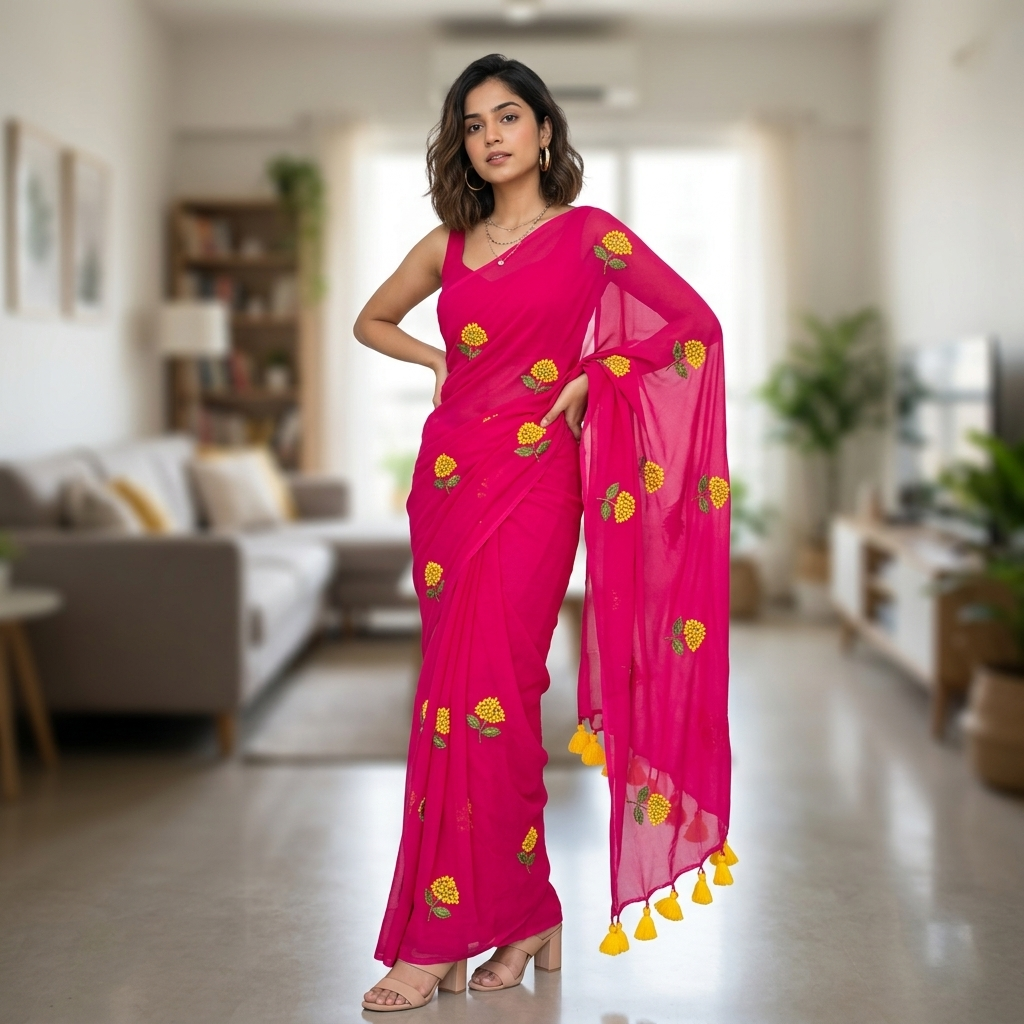 TRENDING PREMIUM MULL COTTON HAND EMBROIDERY SAREE