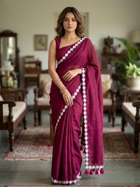 EXCLUSIVE PRIMIUM QUALITY NAYAN TARA LACE COTTON SAREE
