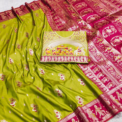 Premium Triple-Tone Bishnupuri Swarnachuri Silk Saree with Blouse Piece