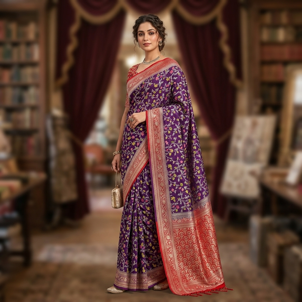 Exquisite All-Over Meena Khaddi Pashmina Silk Saree