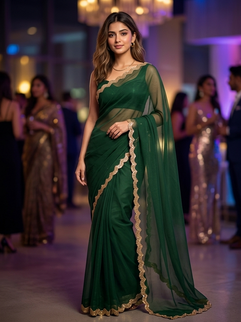 Bollywood Bridal Party Wear Fendi Jimichu Saree
