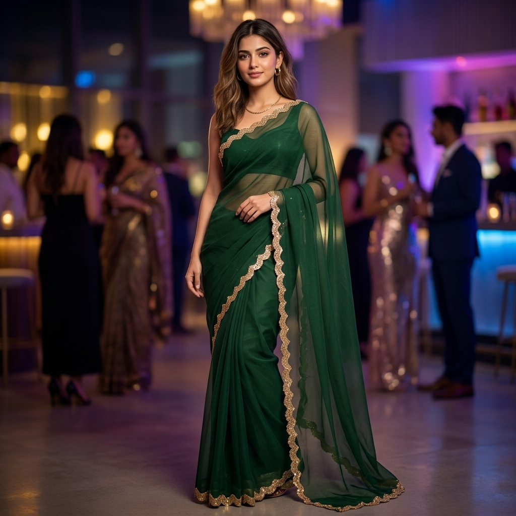 Bollywood Bridal Party Wear Fendi Jimichu Saree