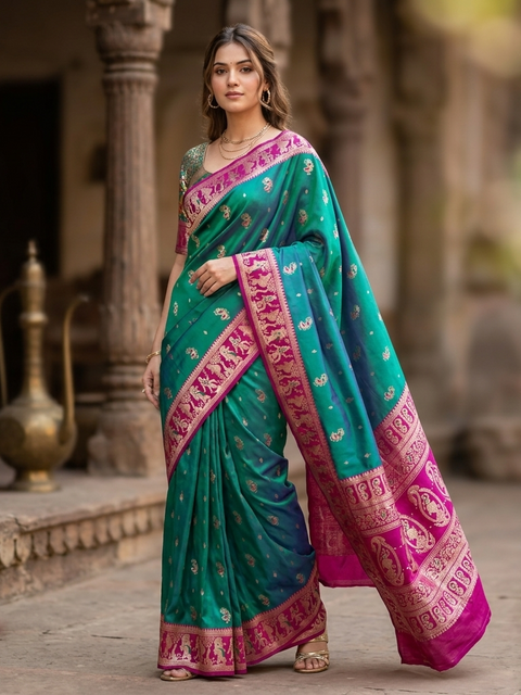 Premium Quality Pure Triple Tone Bishnupuri Swarnachuri Silk