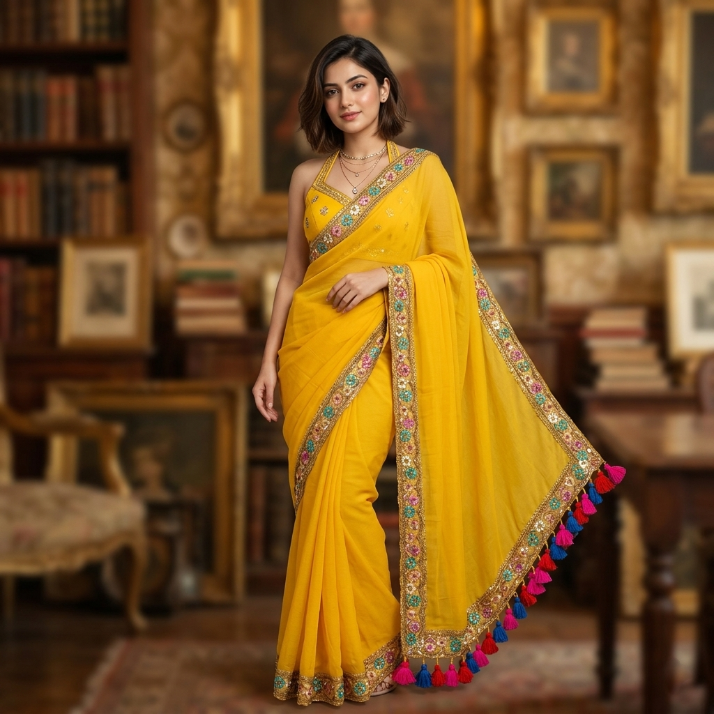 Fine 120 Count Mulmul Cotton Saree with Embroidered Zardosi Lace