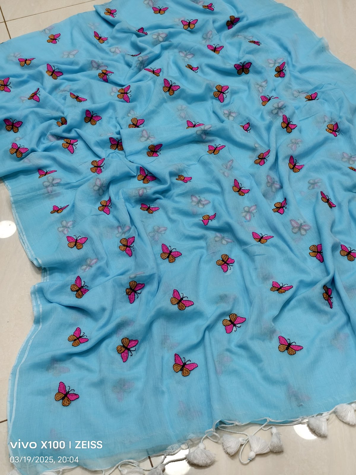 Butterfly Embroidered Mal Cotton Saree