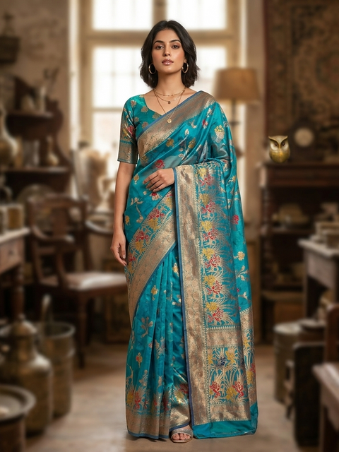 Exquisite Lightweight Transparent Organza Silk Saree with Minakari Work