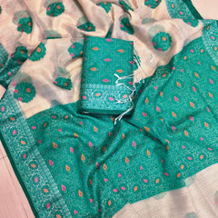 Premium Rajasthani Gadhwal Silk Saree – All Over Floral Meena Design