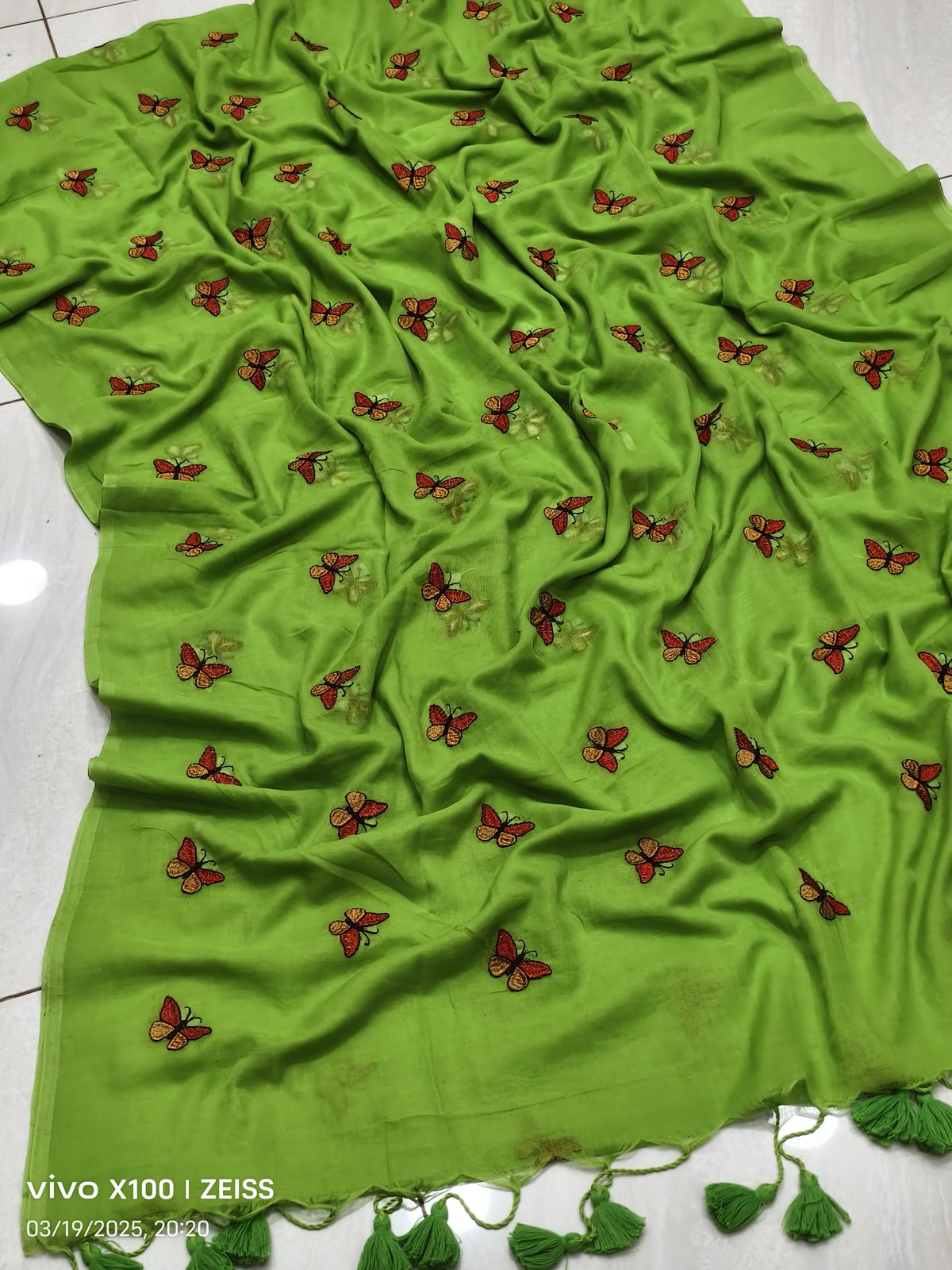 Butterfly Embroidered Mal Cotton Saree