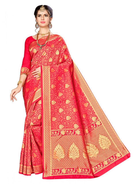 Women's Banarasi silk Saree with Blouse (Red, 5-6mtr)