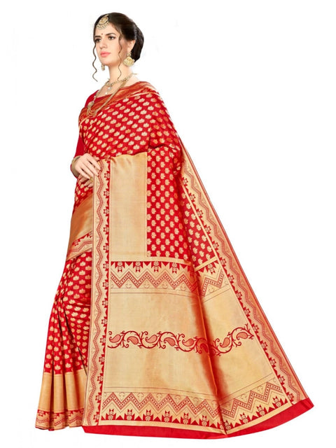Women's Banarasi silk Saree with Blouse (Red, 5-6mtr)