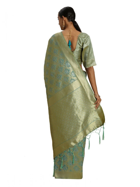 Women's Banarasi silk Saree with Blouse (Sky blue, 5-6mtr)