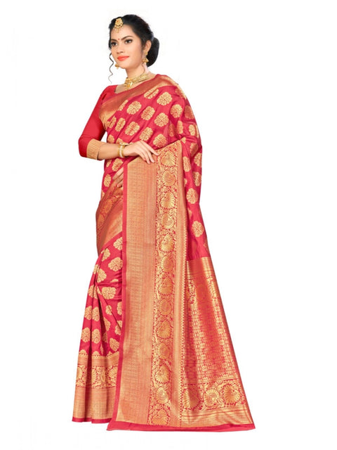 Women's Banarasi silk Saree with Blouse (Red, 5-6mtr)