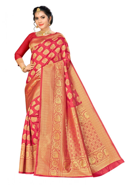 Women's Banarasi silk Saree with Blouse (Red, 5-6mtr)