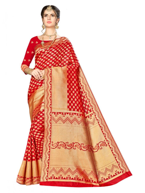 Women's Banarasi silk Saree with Blouse (Red, 5-6mtr)