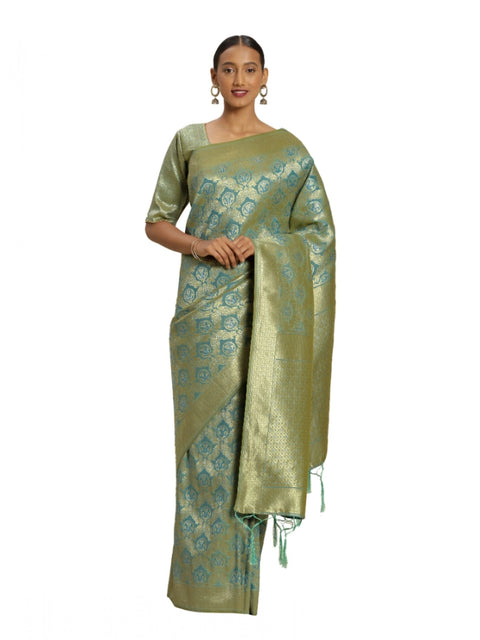 Women's Banarasi silk Saree with Blouse (Sky blue, 5-6mtr)