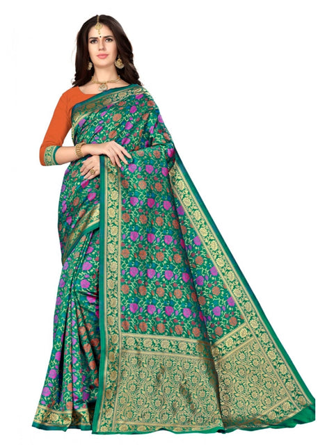 Women's Banarasi silk Saree with Blouse (Multi, 5-6mtr)