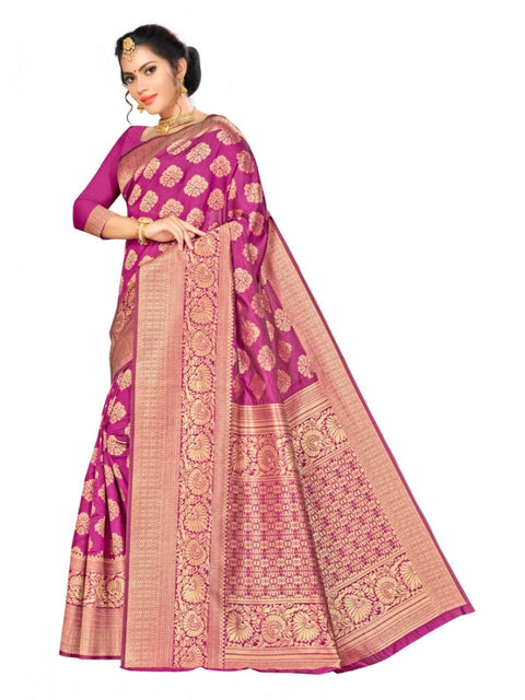 Women's Banarasi silk Saree with Blouse (Wine, 5-6mtr)