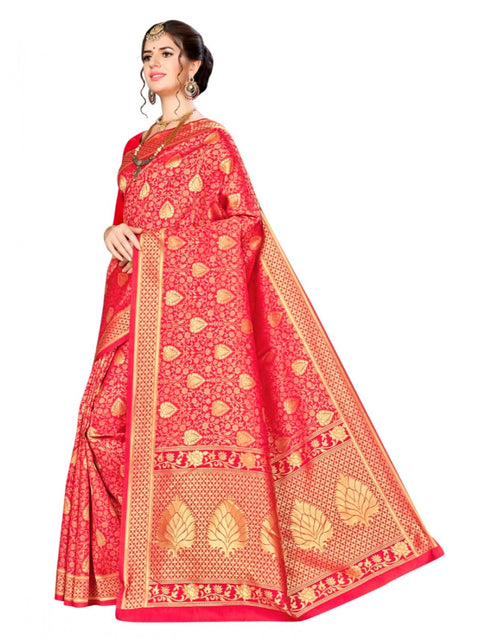 Women's Banarasi silk Saree with Blouse (Red, 5-6mtr)