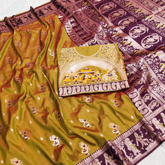 Premium Quality Pure Triple Tone Bishnupuri Swarnachuri Silk