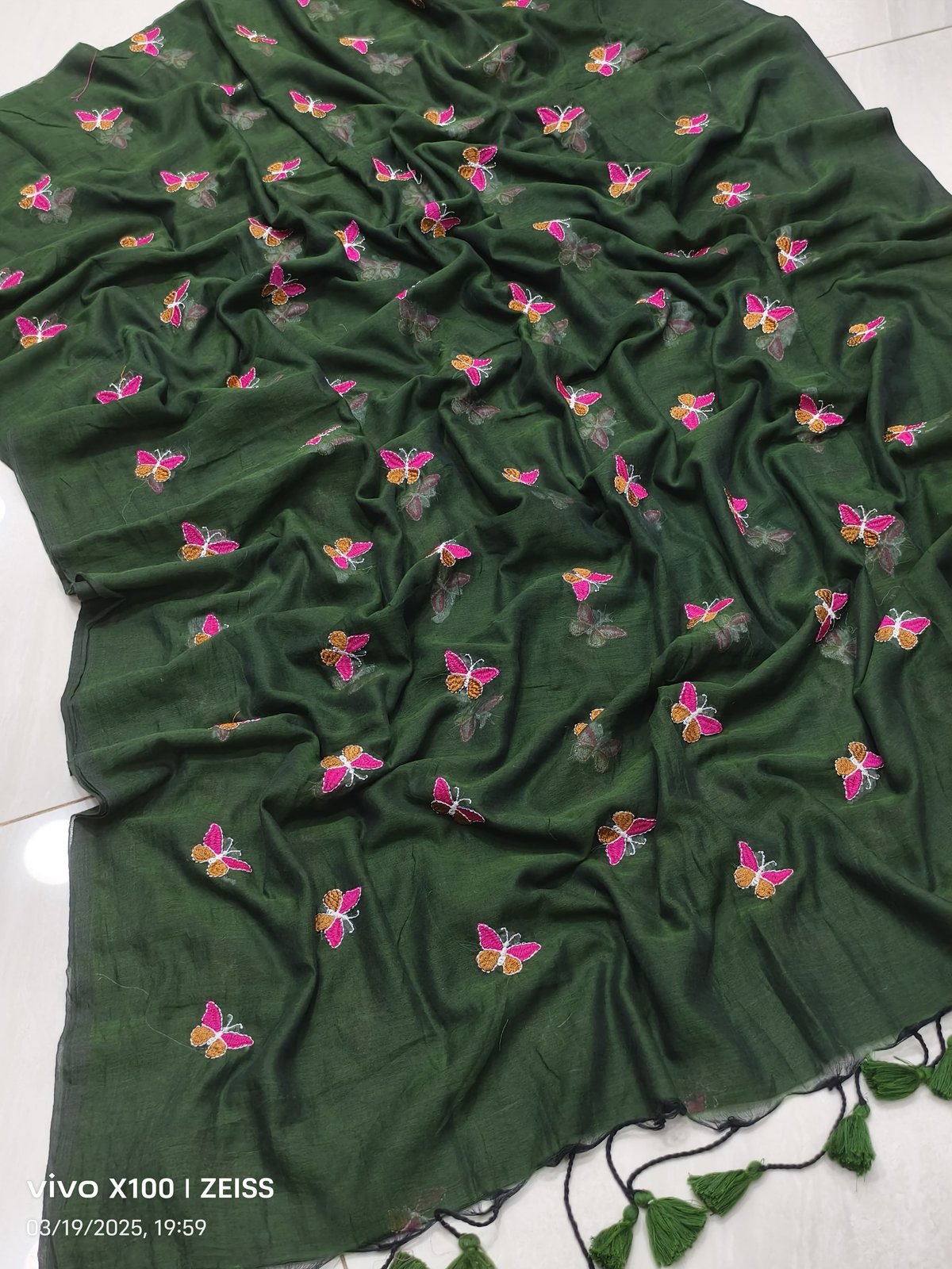 Butterfly Embroidered Mal Cotton Saree
