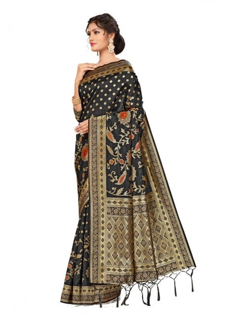 Women's Banarasi Silk Saree (Black, 5-6mtrs)