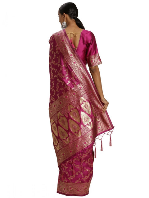 Women's Banarasi Silk Saree (Pink, 5-6mtrs)