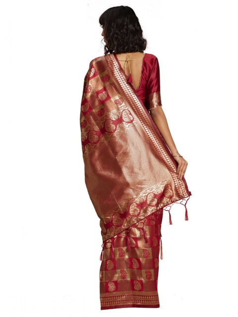 Women's Banarasi Silk Saree (Red, 5-6mtrs)