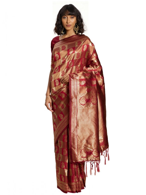 Women's Banarasi Silk Saree (Red, 5-6mtrs)