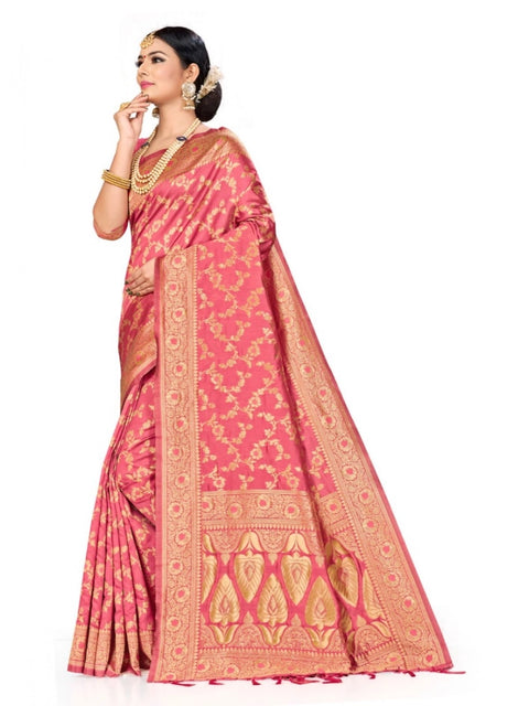 Women's Banarasi Silk Saree (Peach, 5-6mtrs)