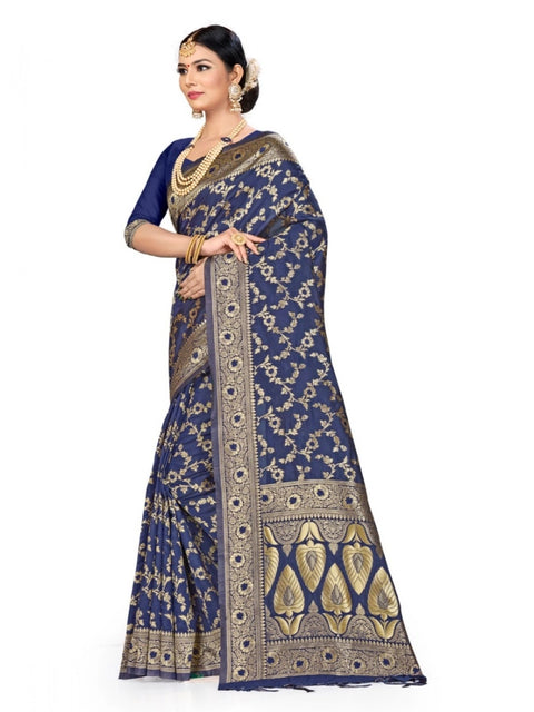 Women's Banarasi Silk Saree (Neavy blue, 5-6mtrs)