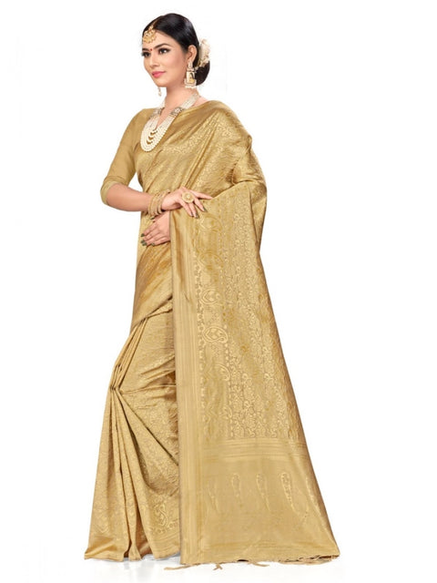 Women's Banarasi Silk Saree (Cream, 5-6mtrs)