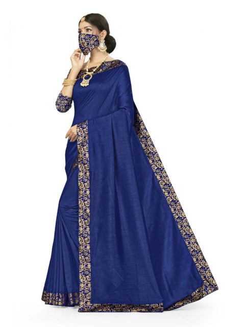 Women's Silk Blend Saree (Neavy blue, 5-6mtrs)