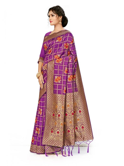 Women's Banarasi Silk Saree (Purple, 5-6mtrs)