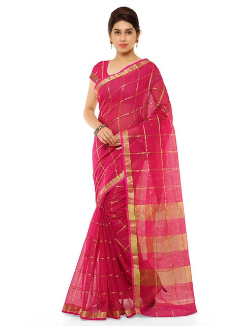 Women's Kota Doria Cotton Saree With Blouse (Rani,6-3 Mtrs)