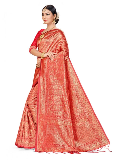 Women's Banarasi Silk Saree (Peach,5-6 Mtrs)