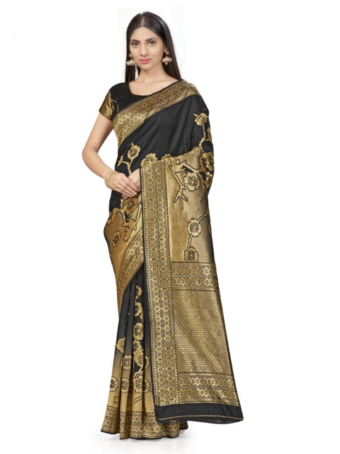 Women's Banarasi Silk Saree (Black,5-6 Mtrs)