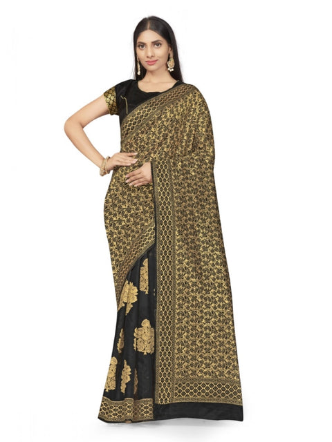 Women's Banarasi Silk Saree (Black,5-6 Mtrs)