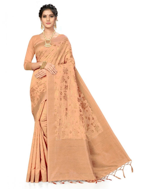 Women's Banarasi (Spun Cotton) Saree (Beige,5-6 Mtrs)