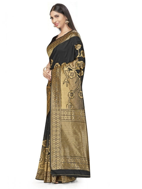 Women's Banarasi Silk Saree (Black,5-6 Mtrs)