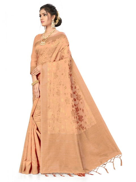 Women's Banarasi (Spun Cotton) Saree (Beige,5-6 Mtrs)