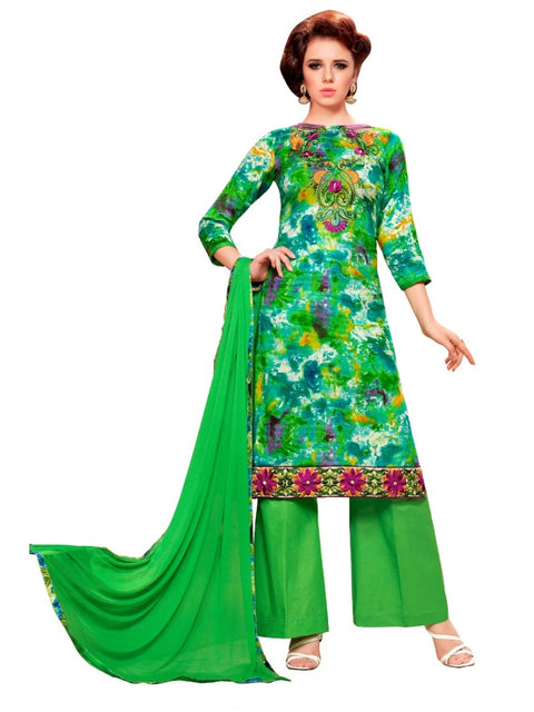 Generic Women's Glaze Cotton Unstitched Salwar Suit-Material With Dupatta (Green & Multi,2.3 Mtrs)