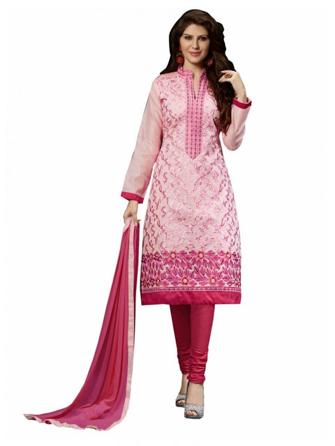 Generic Women's Chanderi Unstitched Salwar Suit-Material With Dupatta (Pink,2 Mtrs)