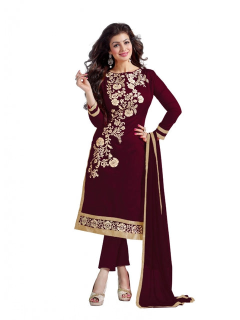 Generic Women's Chanderi Unstitched Salwar Suit-Material With Dupatta (Brown,2 Mtrs)