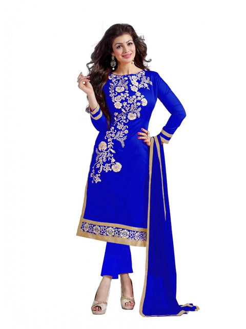 Generic Women's Chanderi Unstitched Salwar Suit-Material With Dupatta (Blue,2 Mtrs)