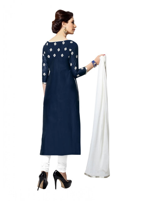 Generic Women's Cotton Unstitched Salwar Suit-Material With Dupatta (Navy Blue,2.2 Mtrs)