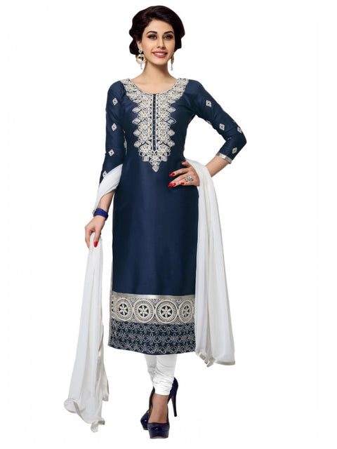 Generic Women's Cotton Unstitched Salwar Suit-Material With Dupatta (Navy Blue,2.2 Mtrs)