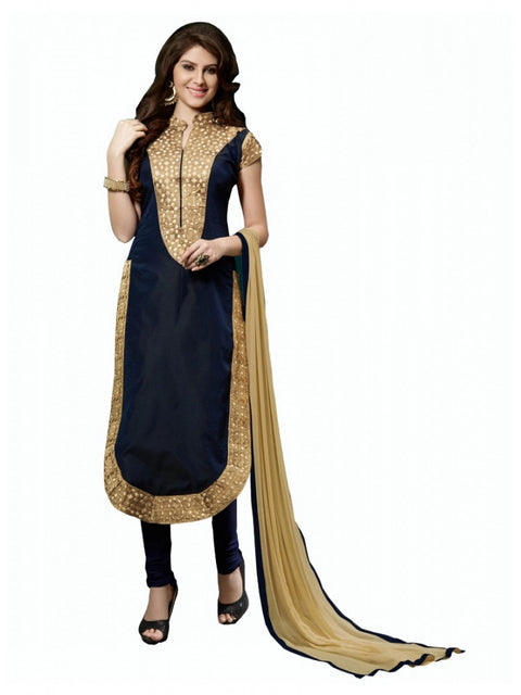 Generic Women's Chanderi Unstitched Salwar Suit-Material With Dupatta (Black,2 Mtrs)