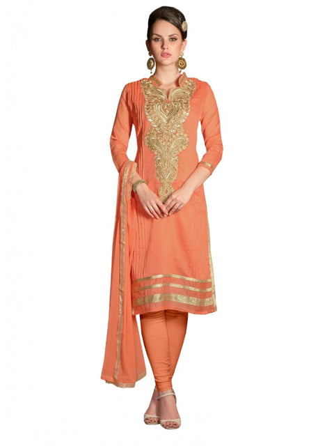 Generic Women's Chanderi Unstitched Salwar Suit-Material With Dupatta (Orange,2.2 Mtrs)